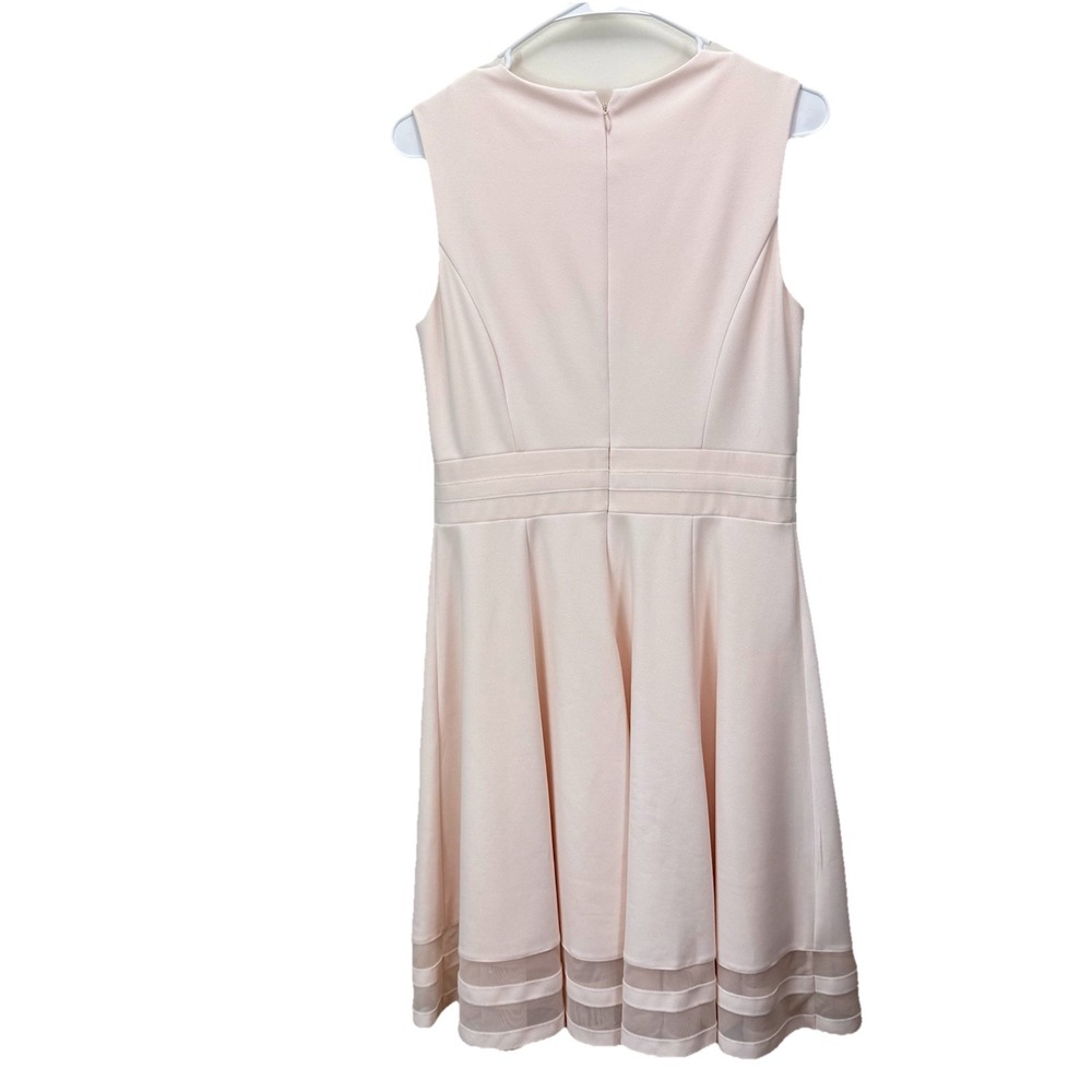 Calvin Klein Blush Pink Mesh Illusion Hem Fit Flare Stretch Sleeveless Dress 14 - Picture 7 of 12